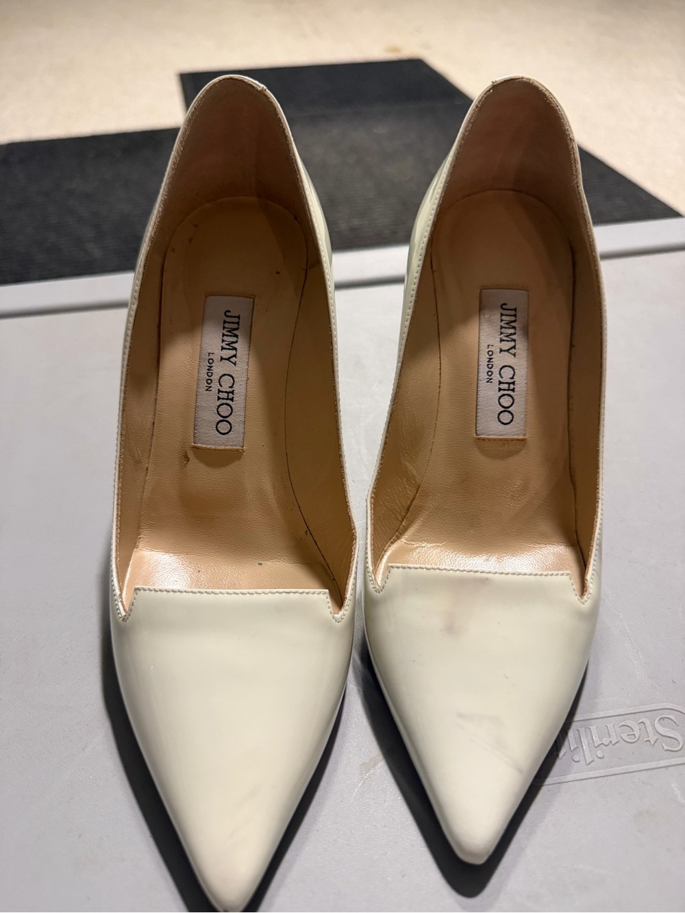 Jimmy Choo Cream Pointed Leather Pumps